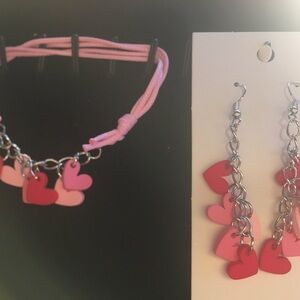 Pink Heart Bracelet and Earring Set